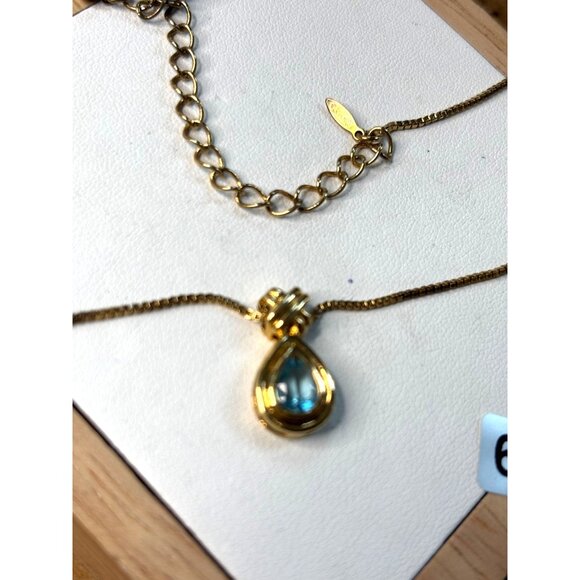 Avon Gold-Tone Necklace With Teardrop Blue Crystal Pendant - Picture 5 of 8